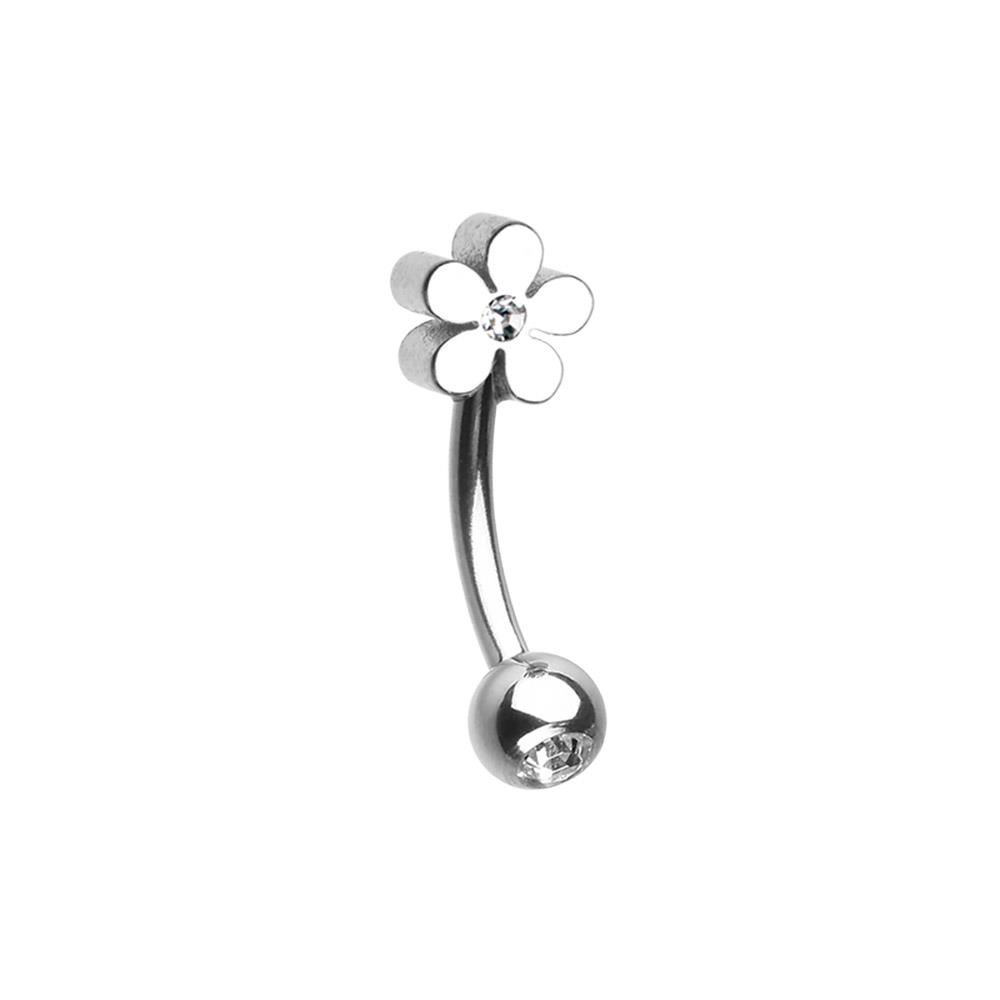 Anillo con barra curva Grand Plumeria oro plata joyería transparente flor de circonia - Imagen 2 de 3