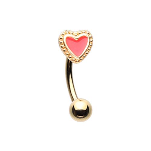 Addicted to Love Curved Barbell Eyebrow Ring Rose Gold Red Heart Teal Flower - Picture 2 of 3