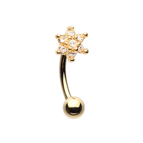 Spring Flower Sparkle Multi Gem Curved Barbell Eyebrow Ring Gold Silver CZ Gem - Picture 3 of 3