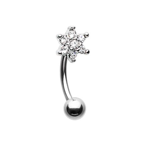 Spring Flower Sparkle Multi Gem Curved Barbell Eyebrow Ring Gold Silver CZ Gem - Picture 2 of 3