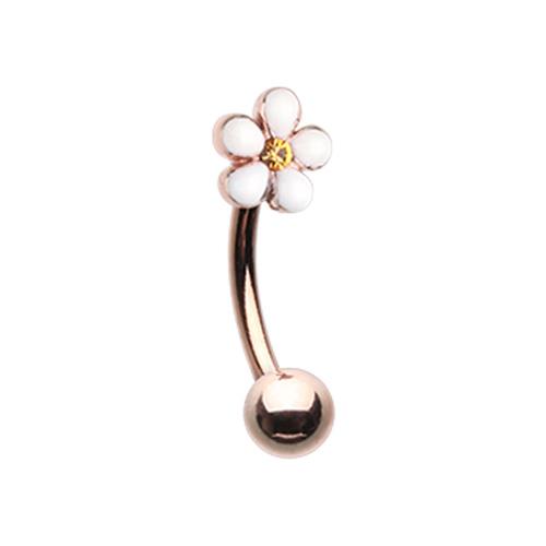 Grand Plumeria Curved Barbell Augenbrauen Ring Rosegold Silber Schmuck Gelb CZ - Bild 3 von 3