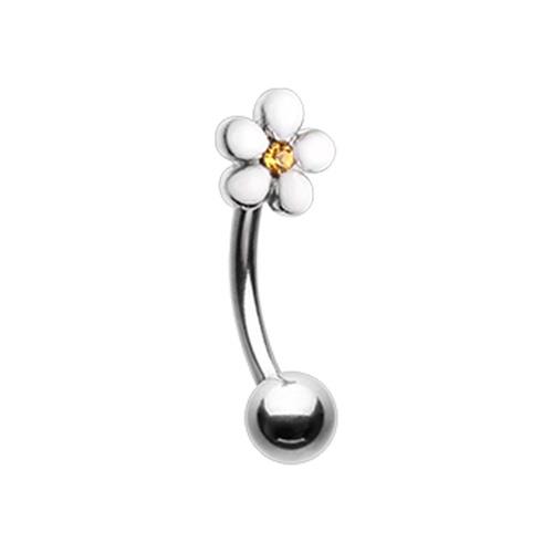 Grand Plumeria Curved Barbell Augenbrauen Ring Rosegold Silber Schmuck Gelb CZ - Bild 2 von 3