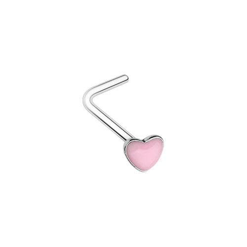 Illuminating Glow in the Dark Heart L-Shaped Nose Ring Blue Green Yellow Pink - Picture 3 of 5