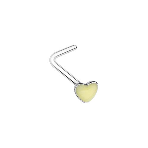 Illuminating Glow in the Dark Heart L-Shaped Nose Ring Blue Green Yellow Pink - Picture 2 of 5