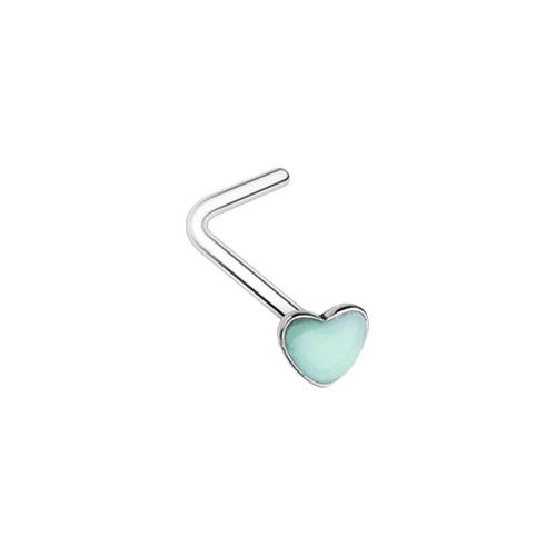 Illuminating Glow in the Dark Heart L-Shaped Nose Ring Blue Green Yellow Pink - Picture 4 of 5