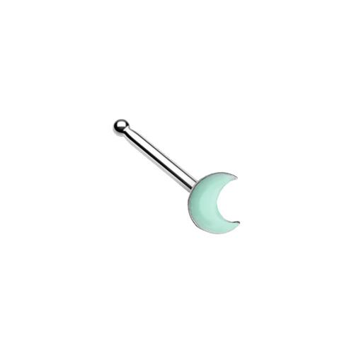 Illuminating Glow in the Dark Moon Nose Bone Stud Ring Blue Green Yellow Pink - Picture 4 of 5