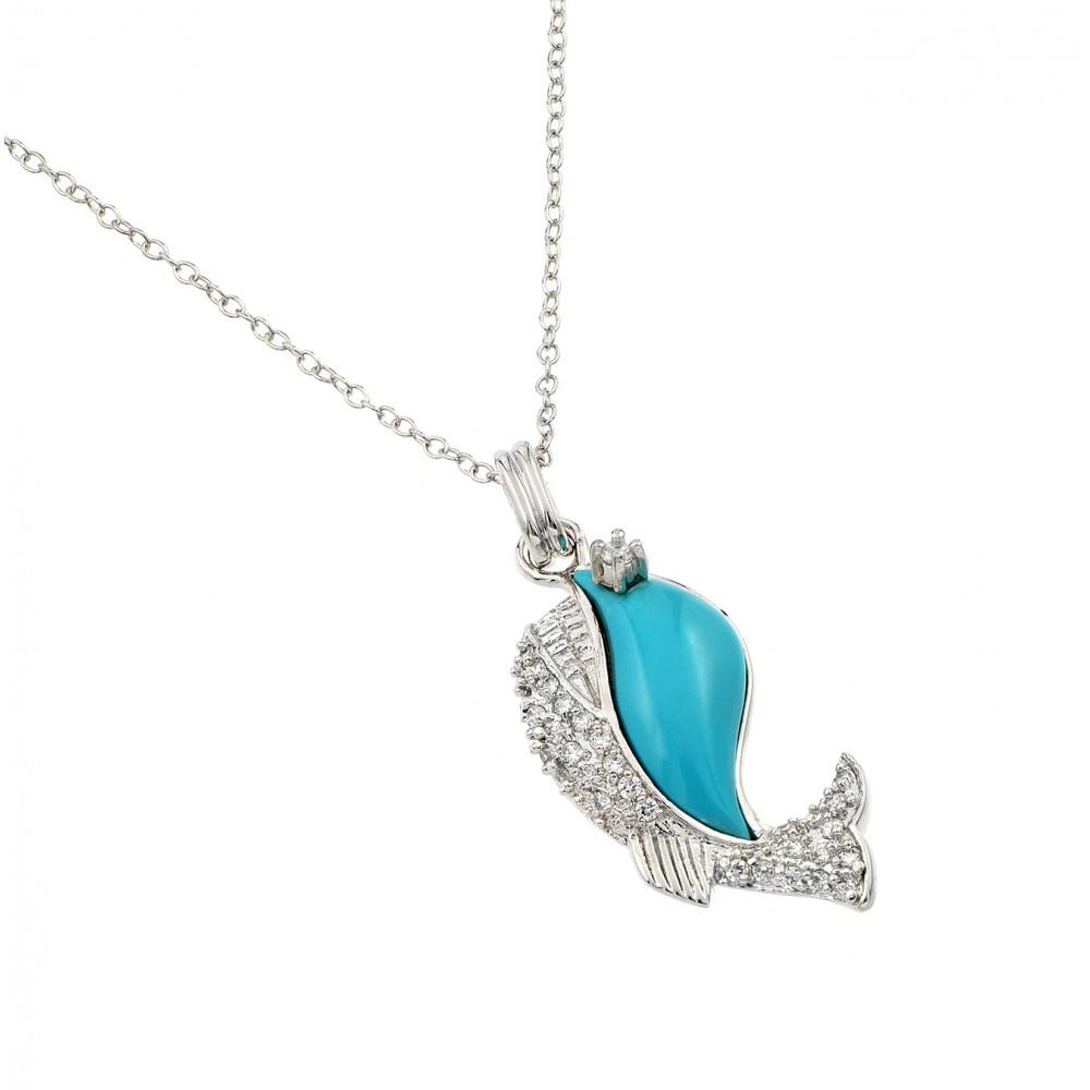 Collar Colgante de Plata Esterlina 925 Ballena Azul Turquesa Negro Transparente Piedra Circonial - Imagen 2 de 3