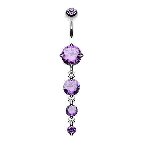 Brilliant Four Gem Cascade Cubic Zirconia Belly Ring Clear Tanzanite Pink Dangle - Picture 4 of 4