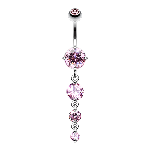 Brilliant Four Gem Cascade Cubic Zirconia Belly Ring Clear Tanzanite Pink Dangle - Picture 2 of 4