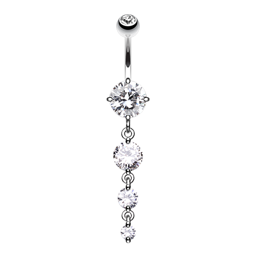 Brilliant Four Gem Cascade Cubic Zirconia Belly Ring Clear Tanzanite Pink Dangle - Picture 3 of 4