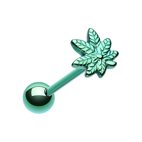 Anillo Lengua con Barra de Acero con Tapa de Cannabis para Marihuana 14 g Verde Negro Plata - Imagen 3 de 4