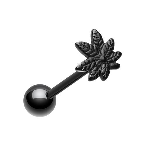 Anillo Lengua con Barra de Acero con Tapa de Cannabis para Marihuana 14 g Verde Negro Plata - Imagen 2 de 4