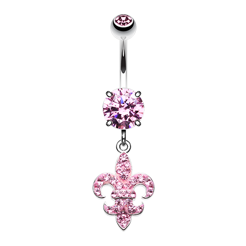 Royal Fleur De Lis Multi-Sprinkle Dot Dangle Belly Ring Clear Pink Gem Flower - Bild 3 von 3