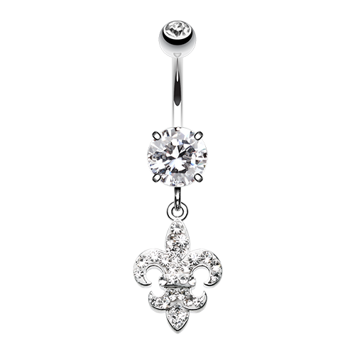 Royal Fleur De Lis Multi-Sprinkle Dot Dangle Belly Ring Clear Pink Gem Flower - Bild 2 von 3