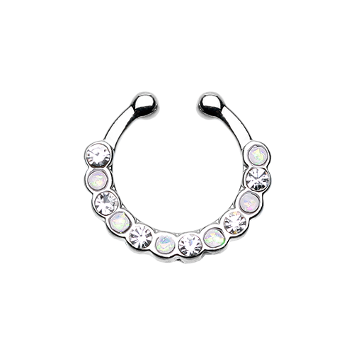 Fake Septum Ring Rose Gold Silver White Opal Clear Pink Purple Rainbow Teal Nose - Picture 6 of 9