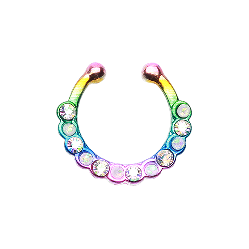 Fake Septum Ring Rose Gold Silver White Opal Clear Pink Purple Rainbow Teal Nose - Picture 8 of 9