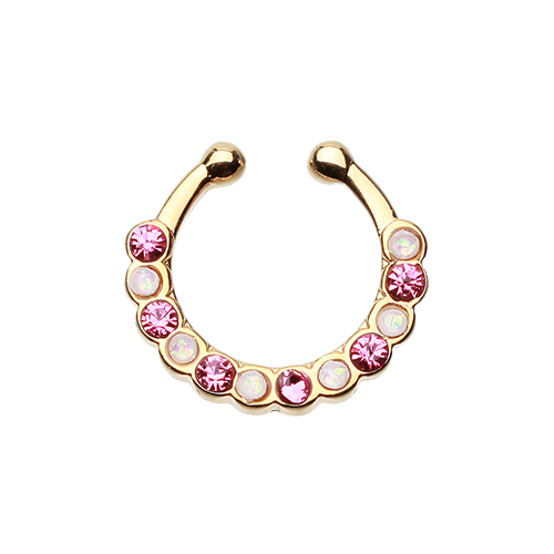 Fake Septum Ring Rose Gold Silver White Opal Clear Pink Purple Rainbow Teal Nose - Picture 7 of 9