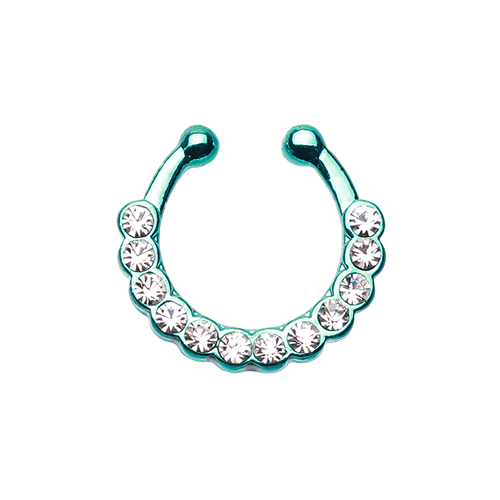Fake Septum Ring Rose Gold Silver White Opal Clear Pink Purple Rainbow Teal Nose - Picture 5 of 9