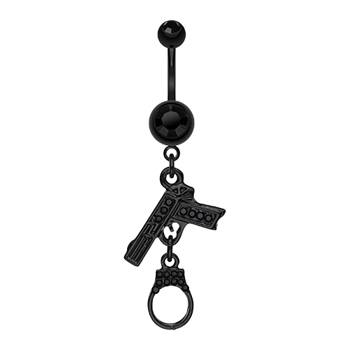 Handgun Cuff Sparkle Belly Ring Naval Dangle CZ Teal Fuchsia Clear Hematite Sexy - Picture 5 of 5