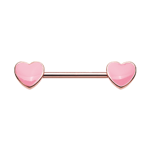 Golden True Love Enamel Heart Inlay Nipple Barbell Ring Sexy Red Beautiful Pair - Picture 3 of 3