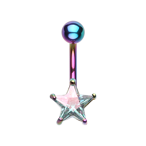 Classic CZ Star Prong Sparkle Belly Ring Clear Pink Red Aqua Black Sexy Cute Gem - Picture 10 of 15