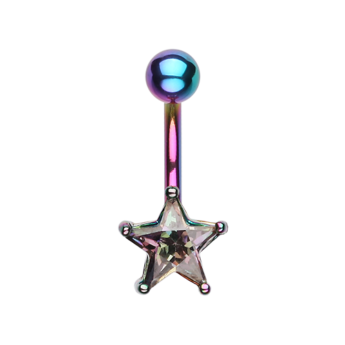 Classic CZ Star Prong Sparkle Belly Ring Clear Pink Red Aqua Black Sexy Cute Gem - Picture 14 of 15