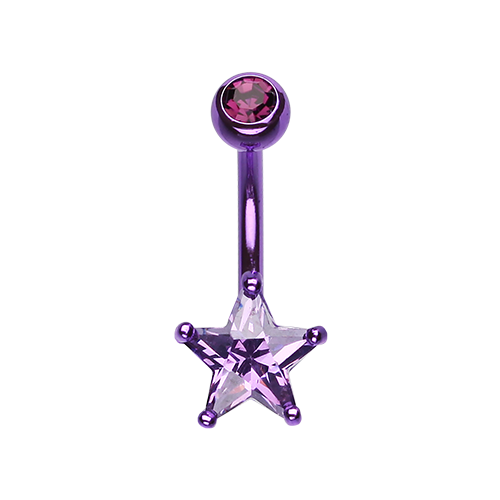 Classic CZ Star Prong Sparkle Belly Ring Clear Pink Red Aqua Black Sexy Cute Gem - Picture 12 of 15