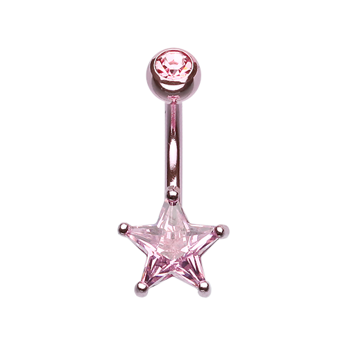Classic CZ Star Prong Sparkle Belly Ring Clear Pink Red Aqua Black Sexy Cute Gem - Picture 11 of 15