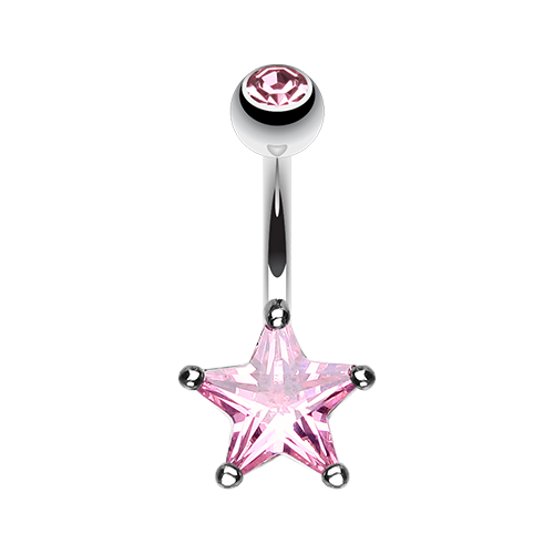 Classic CZ Star Prong Sparkle Belly Ring Clear Pink Red Aqua Black Sexy Cute Gem - Picture 5 of 15