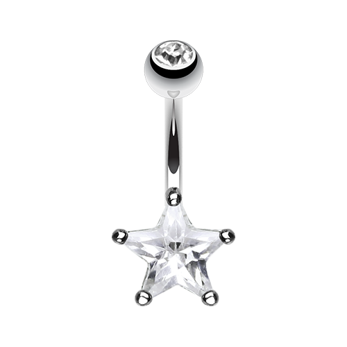 Classic CZ Star Prong Sparkle Belly Ring Clear Pink Red Aqua Black Sexy Cute Gem - Picture 4 of 15