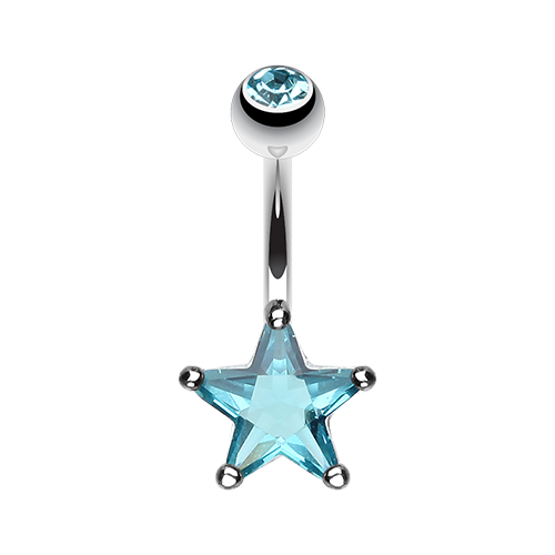 Classic CZ Star Prong Sparkle Belly Ring Clear Pink Red Aqua Black Sexy Cute Gem - Picture 2 of 15