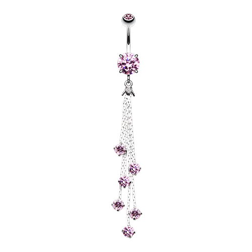 Anello pancia zirconi goccioline lucentezza rosa pendente argento oro sexy trasparente - Foto 4 di 4