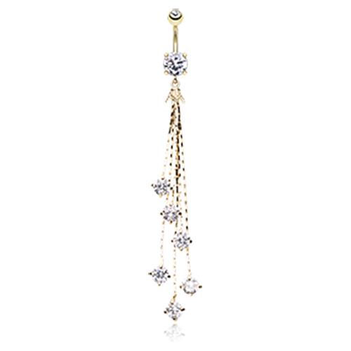 Anello pancia zirconi goccioline lucentezza rosa pendente argento oro sexy trasparente - Foto 3 di 4