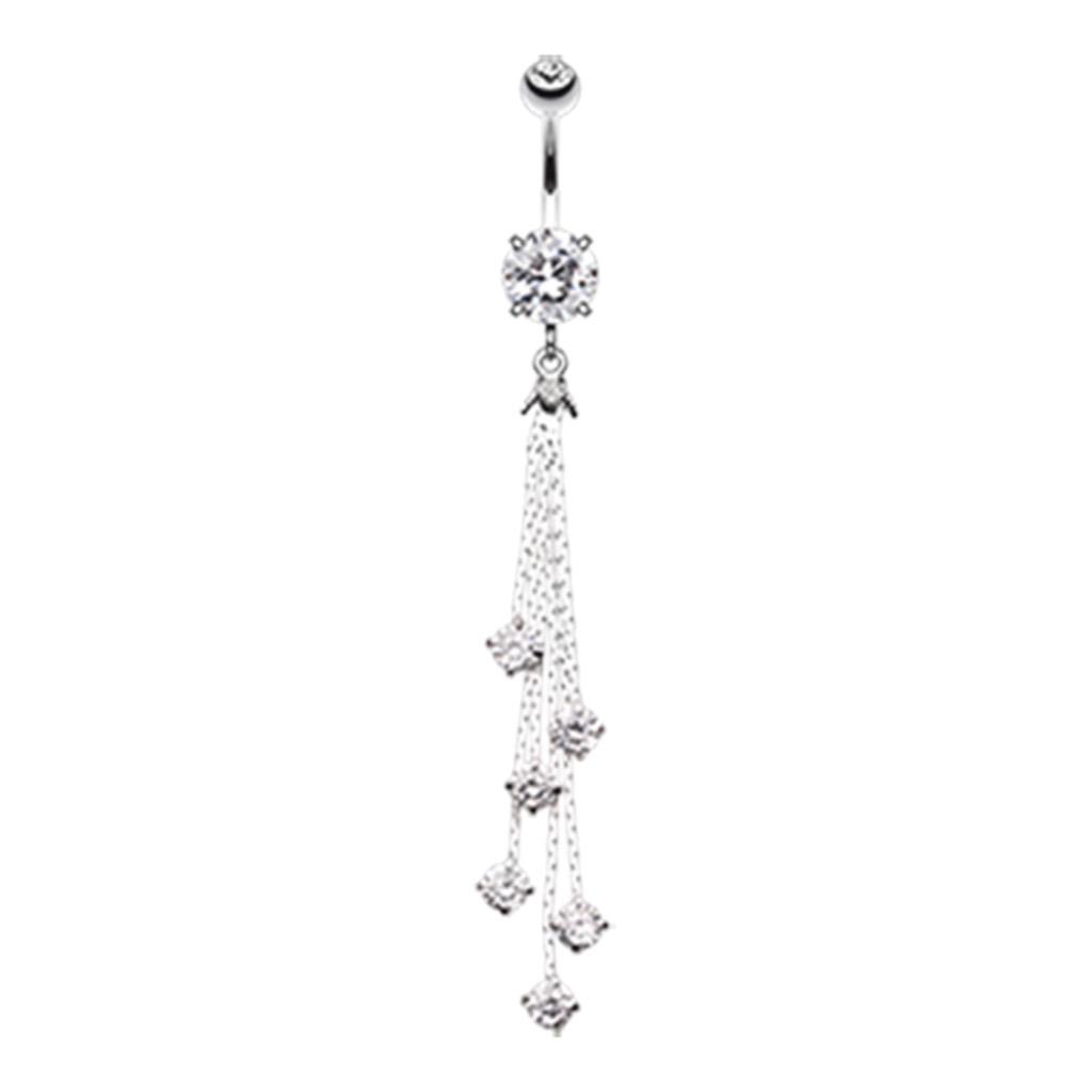 Anello pancia zirconi goccioline lucentezza rosa pendente argento oro sexy trasparente - Foto 2 di 4