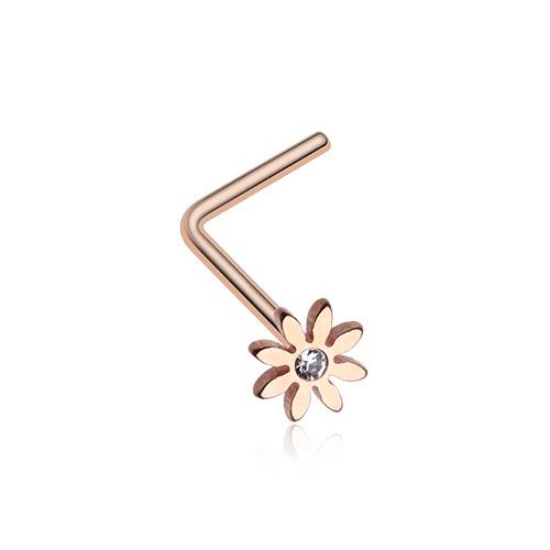 20 g niedlicher Gänseblümchen Blume L-förmiger funkelnder Nasenring Roségold Silber klar CZ - Bild 4 von 4