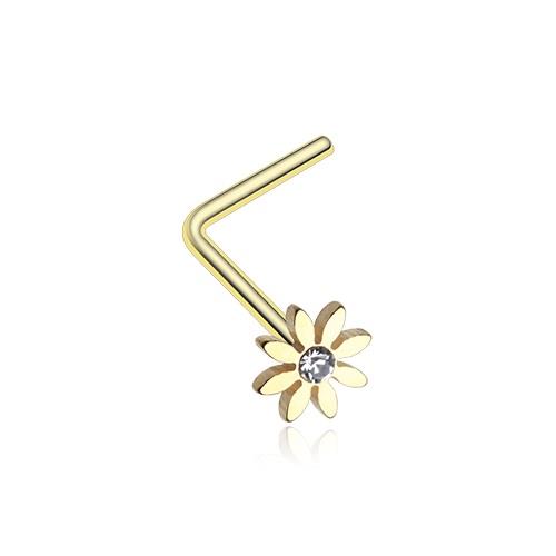 20 g niedlicher Gänseblümchen Blume L-förmiger funkelnder Nasenring Roségold Silber klar CZ - Bild 3 von 4
