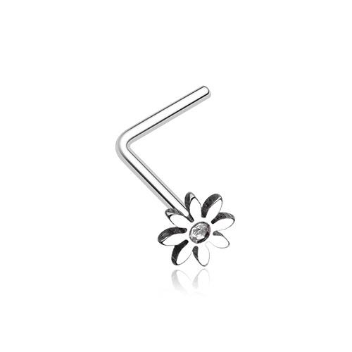 20 g niedlicher Gänseblümchen Blume L-förmiger funkelnder Nasenring Roségold Silber klar CZ - Bild 2 von 4