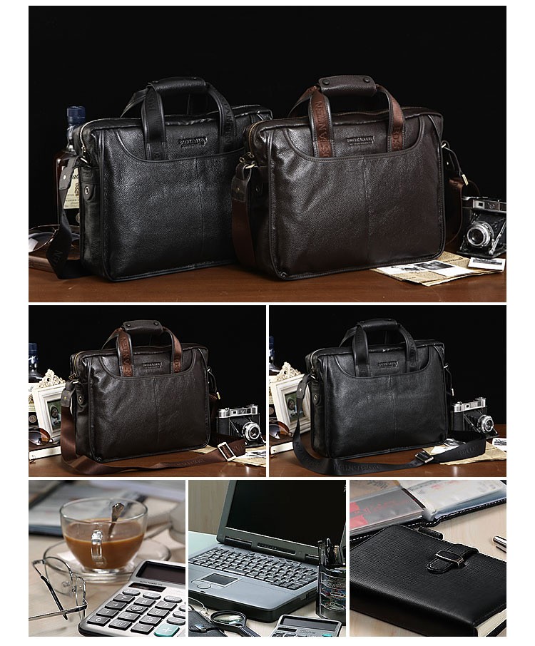Men's genuine leather briefcase laptop messenger shoulder bag tote | eBay