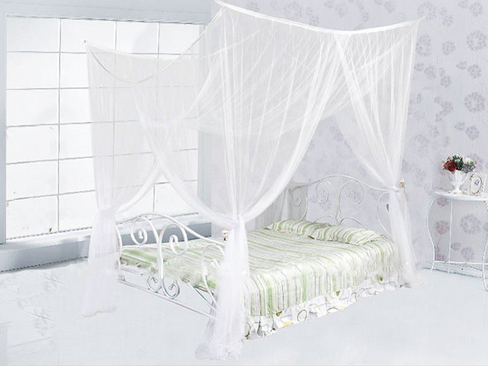 4 (Four) Corner Post Bed White Canopy Mosquito Net Full Queen King Size ...