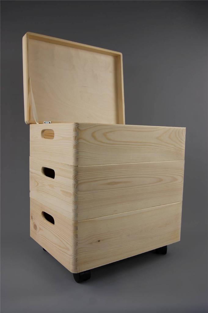 3x Medium Stackable Plain Wooden Toy Box Storage Unit Crates Kids