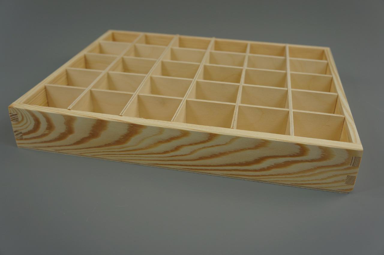 Wooden Tray Box 30 Compartment Display Storage Section Jewellery