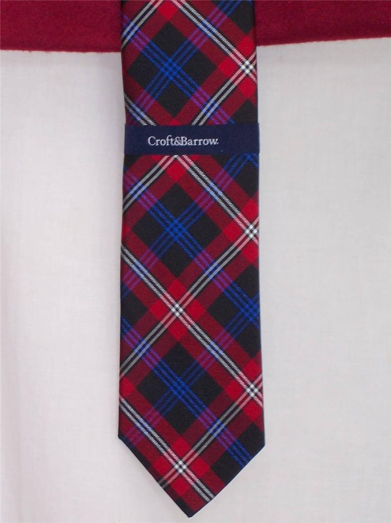 Plaid Silk TIE Red America USA Patriot Neck RWB Croft & Barrow New NWT $32 - Picture 5 of 6