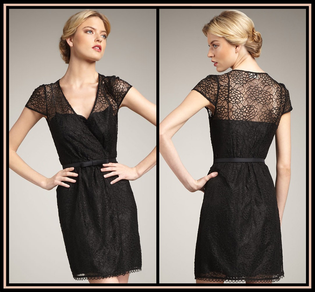 MILLY of NY Emile Lace Wrap Dress Size 12 NWT $360 Black LBD | eBay