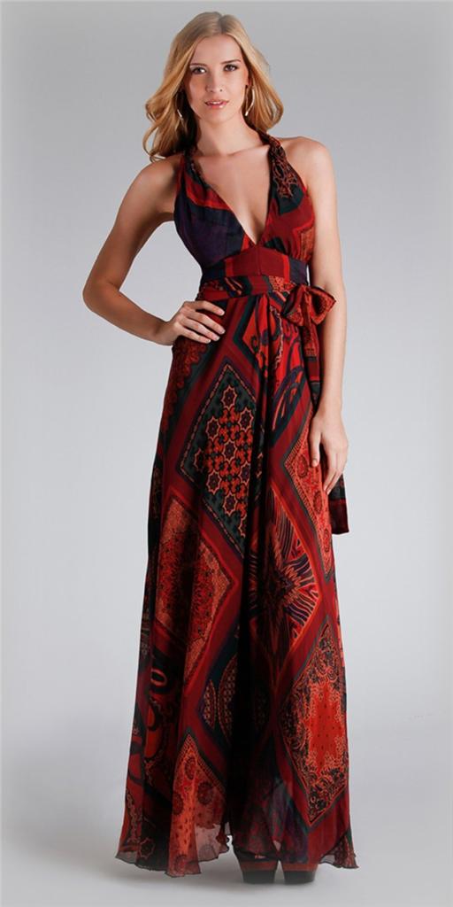 Hale Bob Silk Maxi Long Dress Size M Medium 8 10 NWT Rust Red Printed ...