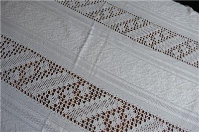 WEISSE HANDGEM SOFA DECKE UM 1900 STERN WEBSTREIFEN DIAGONAL HÄKELSP