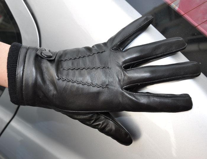 Men's Deluxe Genuine Leather Winter Wrist Gloves Police