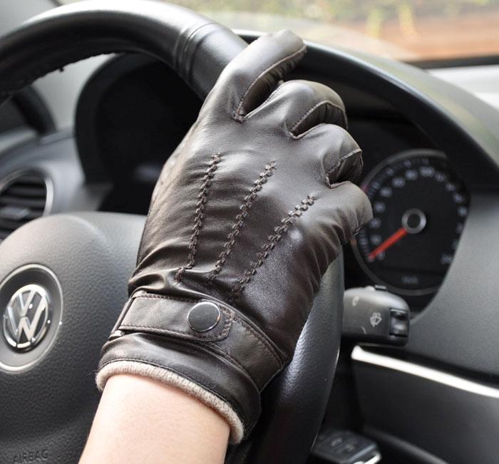 Men's Deluxe Genuine Leather Winter Wrist Gloves Police