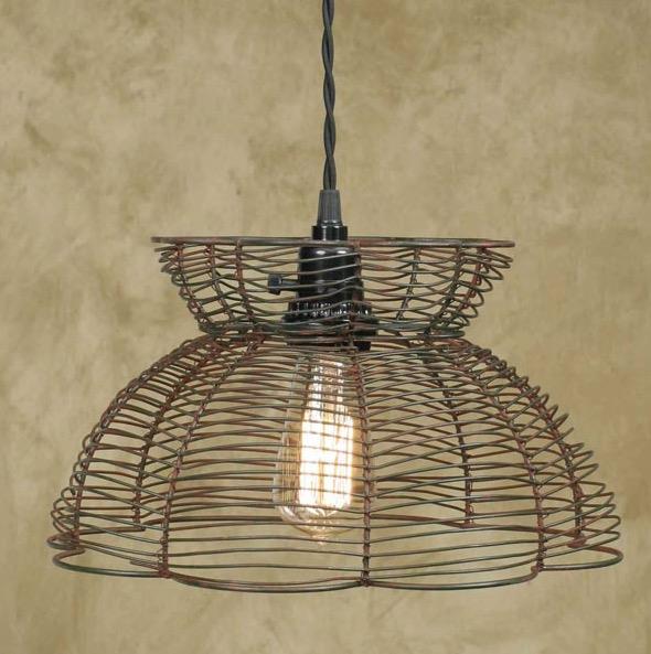 Details About Vintage Wire Pendant Light In Green Rust Color Lamp
