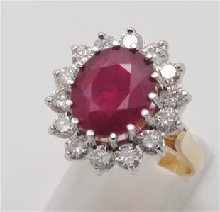 Beautiful 5 Carat Ruby Diamond 18ct Gold Cluster Ring Size Uk P 1 2 Us 7 3 4 Ebay