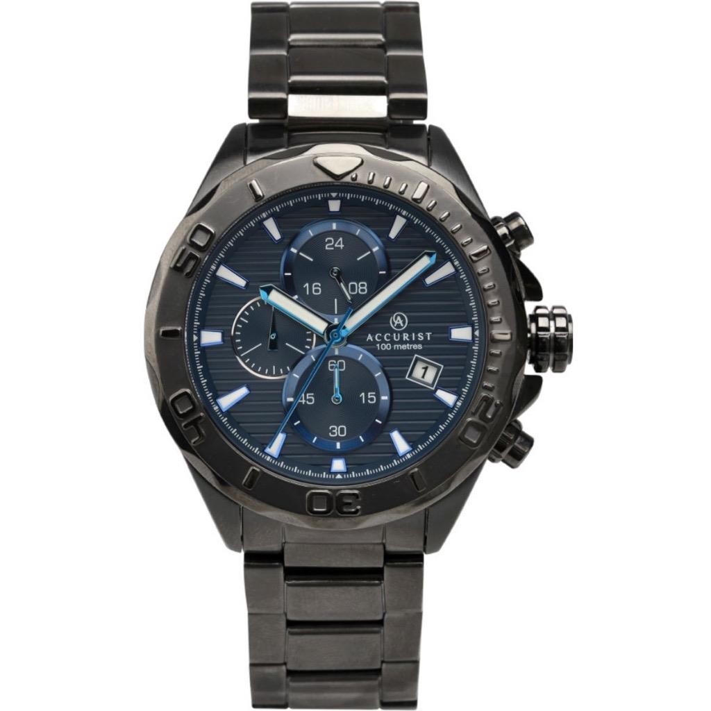 ACCURIST 7182 GUNMETAL Stainless Steel Chrono Date Bracelet Watch